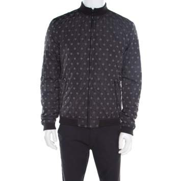 Pre Owned Dolce & Gabbana Black Polka Dot Embroidered Zip Front Bomber Jacket L