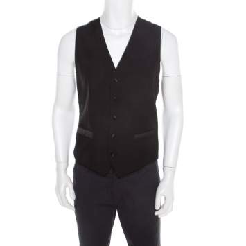 Pre Owned Dolce & Gabbana Black Wool and Silk Tailored Waistcoat M