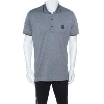 Pre Owned Dolce & Gabbana Grey Honeycomb Knit Embroidered Logo Polo T Shirt XXL 