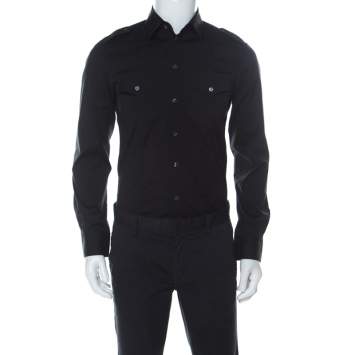 Pre Owned Dolce & Gabbana Black Cotton Blend Full Sleeve Brad Shirt M
