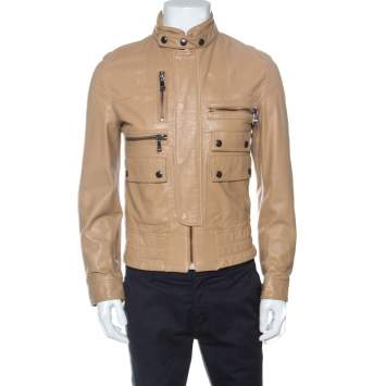 Pre Owned Dolce & Gabbana Brown Leather Bomber Jacket S