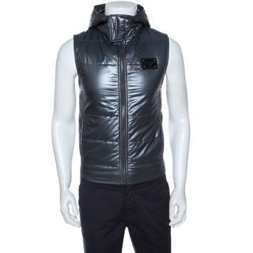 Pre Owned Dolce & Gabbana Grey Nylon Sleeveless Quilted Jacket XS