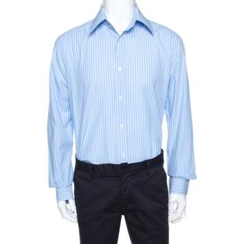 Pre Owned Dolce & Gabbana Bicolor Striped Cotton Long Sleeve Shirt XXL