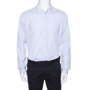 Pre Owned Dolce & Gabbana Gold Lavender Striped Cotton Contrast Collar Shirt XXL