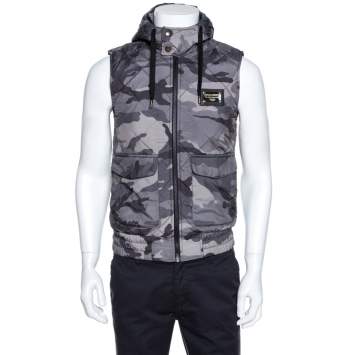 Pre Owned Dolce & Gabbana Grey Camo Print Quilted Vest M
