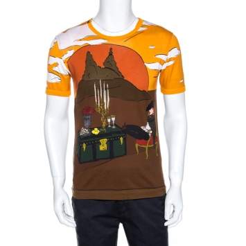 Pre Owned Dolce & Gabbana Multicolor Sicilian Western Print Cotton T-Shirt M