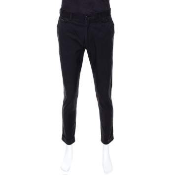 Pre Owned Dolce & Gabbana Black Cotton Embroidered Trim Trousers M