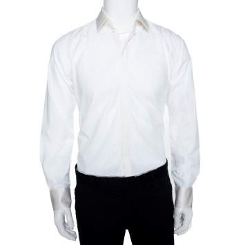 Pre Owned Dolce & Gabbana Martini Off White Cotton Silk Button Front Shirt S