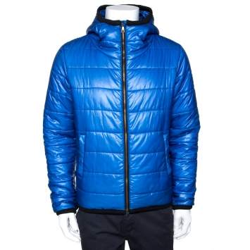 Pre Owned Dolce & Gabbana Blue Nylon Hooded Puffer Jacket S