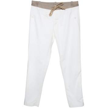 Pre Owned Dolce & Gabbana White Cotton Linen Blend Drawstring Pants XXL