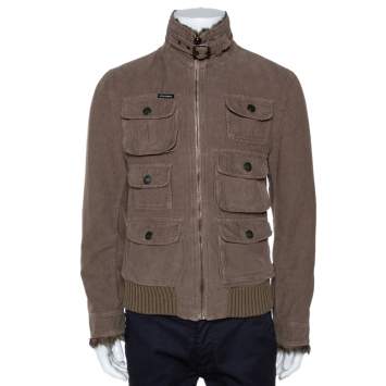 Pre Owned Dolce & Gabbana Brown Corduroy Fur Lined Zip Front Jacket S