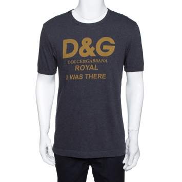 Pre Owned Dolce & Gabbana Grey Cotton Royal Print T Shirt M