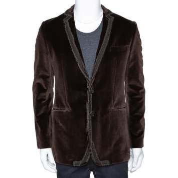 Pre Owned Dolce & Gabbana Brown Velvet Raw Edge Detail Blazer M