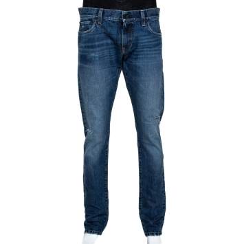 Pre Owned Dolce & Gabbana 14 Indigo Light Washed Denim Distressed Jeans L