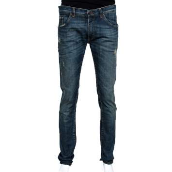 Pre Owned Dolce & Gabbana 14 Blue Faded Effect Denim Distressed Jeans XL