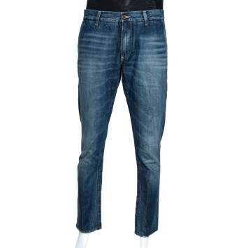 Pre Owned Dolce & Gabbana 14 Gold Blue Faded Effect Denim Fitted Jeans L