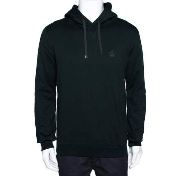 Pre Owned Dolce & Gabbana Green Crown Embroidered Cotton Hoodie L