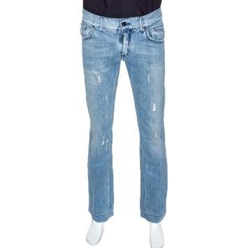 Pre Owned Dolce & Gabbana Light Blue Denim Distressed Straight Fit Jeans M