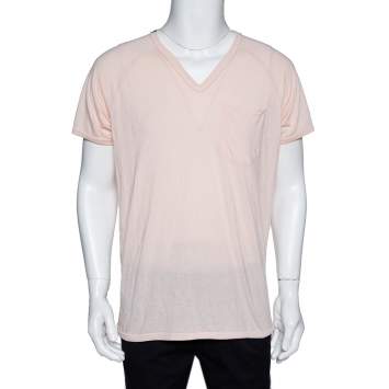 Pre Owned Dolce & Gabbana Peach Jersey Raglan Sleeve V-Neck T-Shirt XL