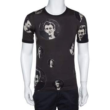 Pre Owned Dolce & Gabbana Charcoal Grey James Dean Print Cotton T-Shirt XS