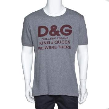 Pre Owned Dolce & Gabbana Grey Cotton King & Queen Print T Shirt L 