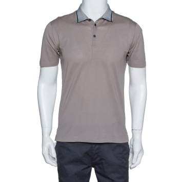 Pre Owned Dolce & Gabbana Taupe Cotton Pique Grosgrain Collar Polo T Shirt S 