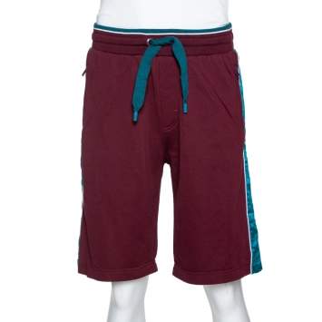 Pre Owned Dolce & Gabbana Burgundy Cotton Colorblock Drawstring Waist Shorts M