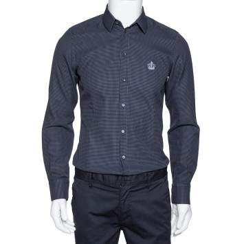 Pre Owned Dolce & Gabbana Grey Diamond Patterned Cotton Gold Fit Slim Shirt M