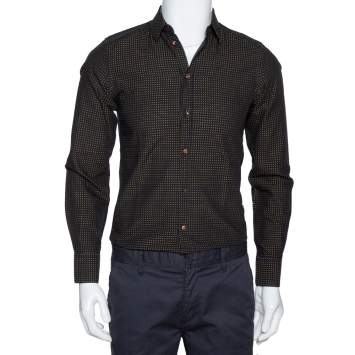 Pre Owned Dolce & Gabbana Black & Yellow Dotted Cotton Gold Fit Shirt XS