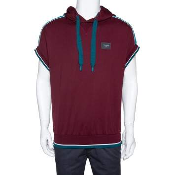 Pre Owned Dolce & Gabbana Burgundy Cotton Short Sleeve Hoodie M