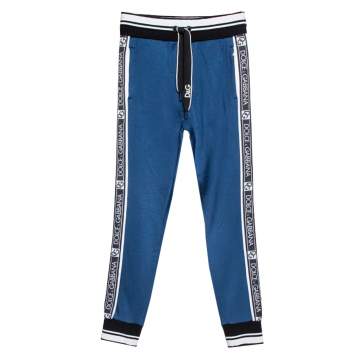 Pre Owned Dolce & Gabbana Blue Jersey Logo Tape Detail Jogger Pants S