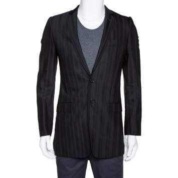 Pre Owned Dolce & Gabbana Black Stripe Patterned Wool Tailored Jacket S