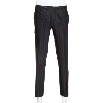 Pre Owned Dolce & Gabbana Black Stripe Patterned Wool Tailored Pants S