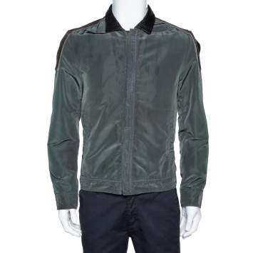 Pre Owned Dolce & Gabbana Dark Green Leather Trim Zip Front Jacket M