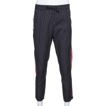 Pre Owned Dolce & Gabbana Black Pinstriped Cotton Contrast Side Stripe Pants XL