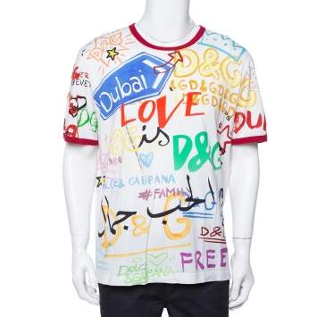 Pre Owned Dolce & Gabbana White Dubai Graffiti Print Cotton T-Shirt 5XL