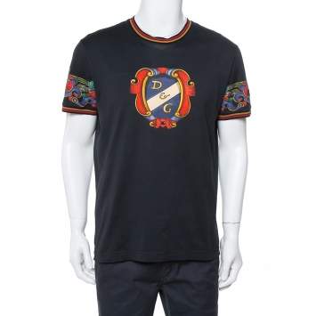 Pre Owned Dolce & Gabbana Black Heraldic Print Cotton Crew Neck T-Shirt XL 