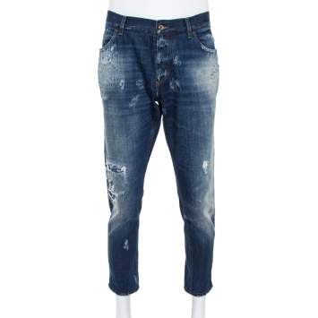 Pre Owned Dolce & Gabbana Blue Distressed Denim Patch Detail Jeans XXXL