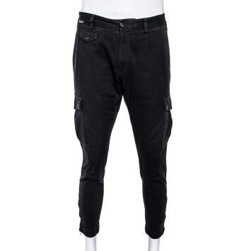 Pre Owned Dolce & Gabbana Black Cotton Cropped Cargo Pants XL