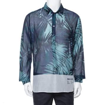 Pre Owned Dolce & Gabbana Blue Digital Palm Print Cotton Shirt XL