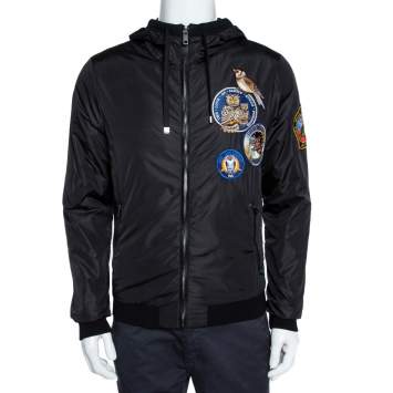 Pre Owned Dolce & Gabbana Black Owl patch Hoodie Bomber jacket M