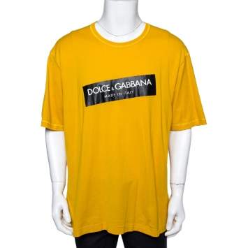Pre Owned Dolce & Gabbana Yellow Logo Print Cotton Crew Neck T-Shirt 4XL