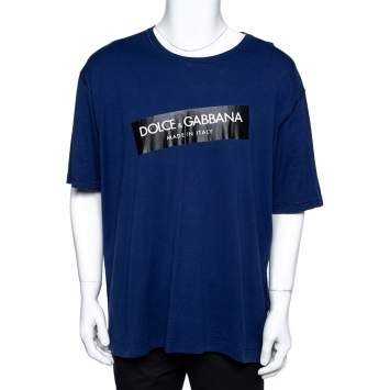 Pre Owned Dolce & Gabbana Blue Cotton Logo Print Crew Neck T-Shirt 5XL