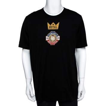 Pre Owned Dolce & Gabbana Black Royal Print Cotton Crew Neck T-Shirt 5XL