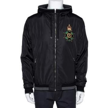 Pre Owned Dolce & Gabbana Black Synthetic Hooded Bomber Jacket XL