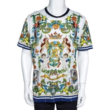 Pre Owned Dolce & Gabbana White Cotton Sicilian Print T-Shirt 3XL