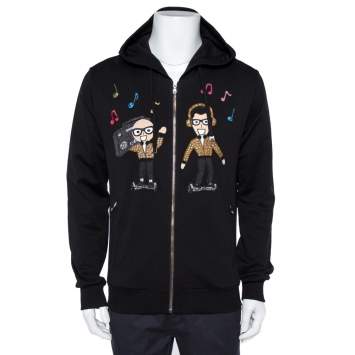 Pre Owned Dolce & Gabbana Black DG Family Patchwork Hooded Sweatshirt L