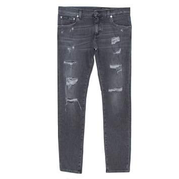 Pre Owned Dolce & Gabbana Grey Distressed Denim Skinny Jeans M