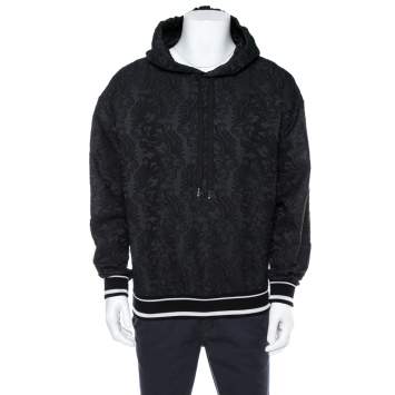 Pre Owned Dolce & Gabbana Black Jacquard Logo Detail Hoodie XS