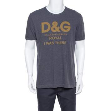 Pre Owned Dolce & Gabbana Grey Cotton Royal Print T Shirt L